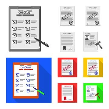 Vector illustration of form and document icon. Set of form and mark stock vector Illustrazione stock