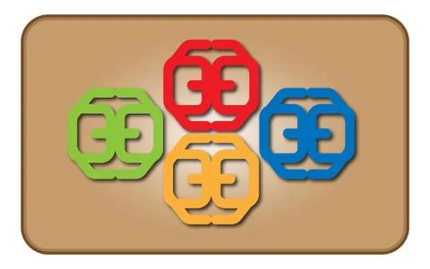 Vector illustration four abstract logos of red, green, yellow, blue with shadows Stock Illustration