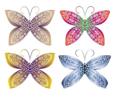 Vector illustration four butterflies with patterns. Stock Illustration