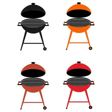 Vector illustration of four charcoal grills in different color variations Stock Illustration