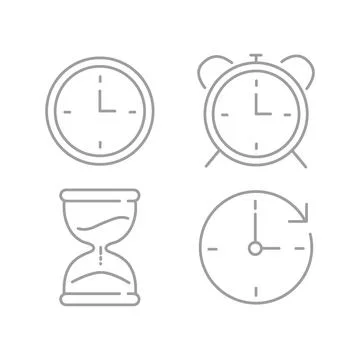 Vector illustration. Four clock icons. Gray icon on isolated on white backg.. Stock Illustration