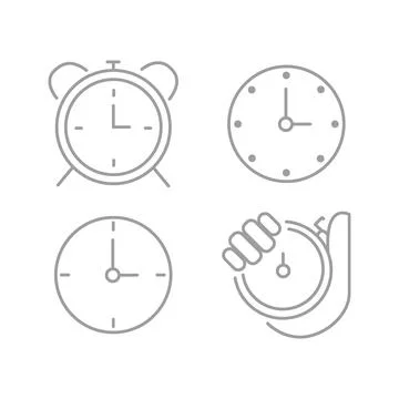Vector illustration. Four clock icons. Gray icon on isolated on white backg.. Stock Illustration