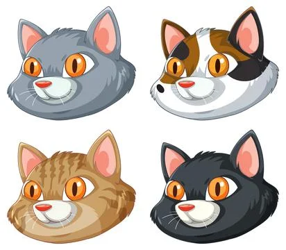 Vector Illustration of Four Distinct Cat Faces Stock Illustration