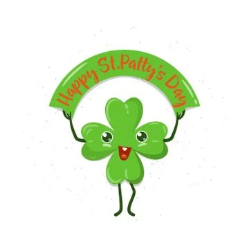 Vector illustration of four leaved green emoji clover for saint Patricks day Stock Illustration