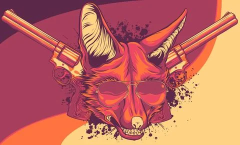 Vector illustration of Fox head with two gun Stock Illustration