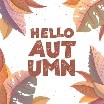 Vector illustration with frame from hand drawn colorful leaves and lettering  Stock Illustration
