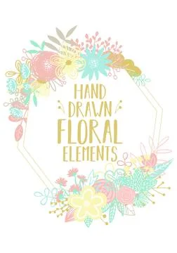 Vector illustration of a frame in the shape of an octagon, decorated with flo Stock Illustration