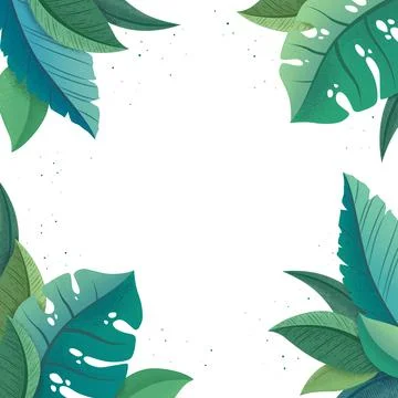 Vector illustration with frame from trendy green exotic palm and monstera lea Stock Illustration
