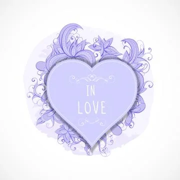 Vector illustration with frames in heart shape, floral and watercolor  elemen Stock Illustration