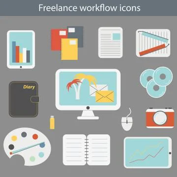 Vector illustration with freelance workflow icons Stock Illustration