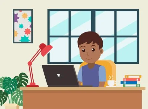 Vector illustration of freelancer black man working at home Illustrazione stock