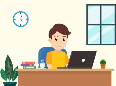 Vector illustration of freelancer man working at home Stock Illustration