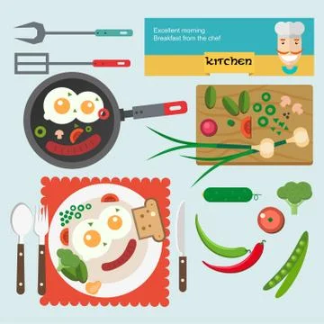 Vector illustration fresh breakfast food in flat style Stock Illustration