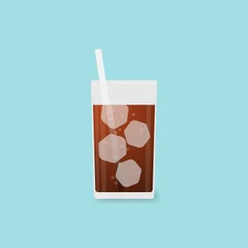 Vector illustration Fresh cool cola in glass on blue background. Stock Illustration