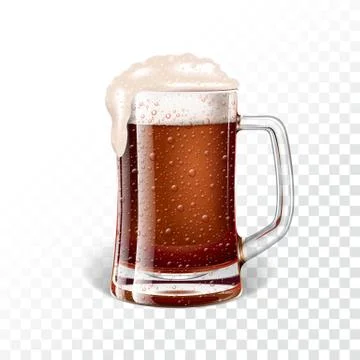 Vector illustration with fresh dark beer in a beer mug on transparent background Stock Illustration