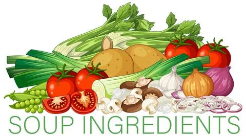 Vector Illustration of Fresh Raw Soup Ingredients and Mixed Vegetables Illustrazione stock