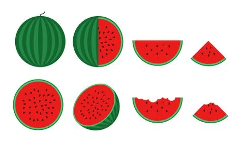 Vector illustration of fresh watermelon set isolated on white background Stock Illustration
