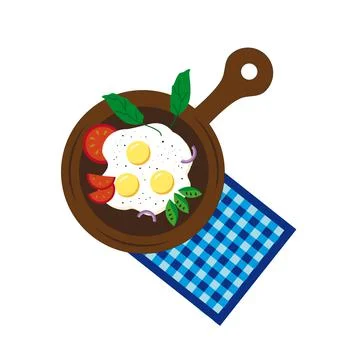 Vector illustration of fried eggs in a frying pan top view Stock Illustration