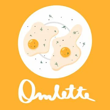Vector illustration of fried eggs with greens . Stock Illustration