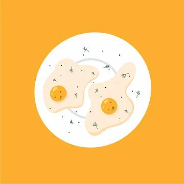 Vector illustration of fried eggs with greens . Stock Illustration