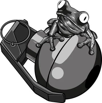 Vector illustration of frog on hand granate Illustrazione stock
