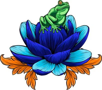 Vector illustration of frog sits on a water lily flower Stock Illustration