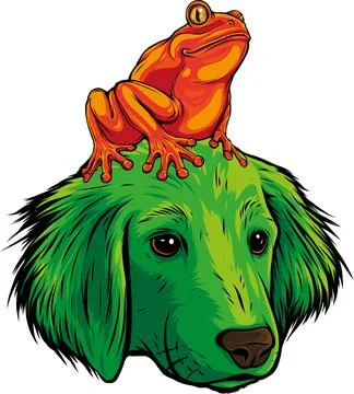 Vector illustration of frog sitting on dog head Illustrazione stock