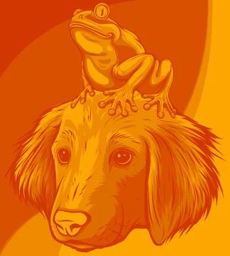 Vector illustration of frog sitting on dog head Illustrazione stock