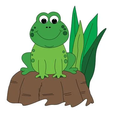 Vector illustration a frog is sitting on stone Stock Illustration