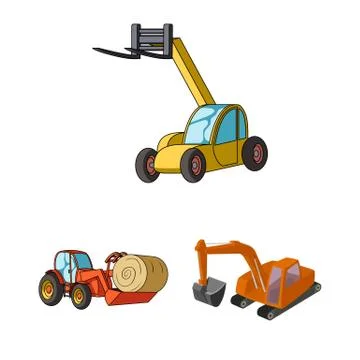 Vector illustration of front and excavator icon. Collection of front and bucket Stock Illustration
