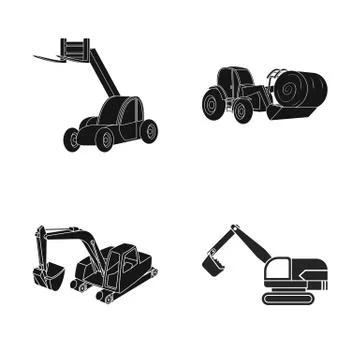 Vector illustration of front and excavator sign. Set of front and bucket stock Stock Illustration