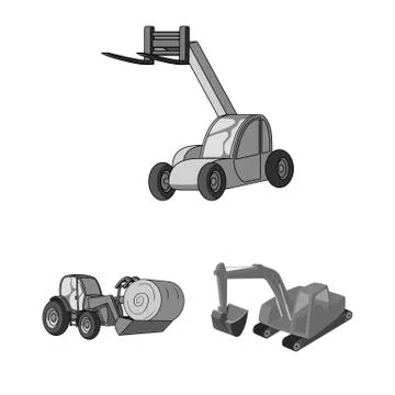 Vector illustration of front and excavator symbol. Collection of front and Stock Illustration