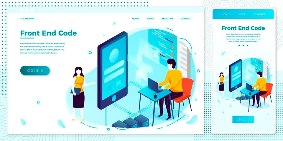 Vector illustration front end developer working on notebook, create application 스톡 일러스트