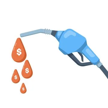 Vector illustration of fuel pump with dollar symbol in yellow drop, gas price. Stock Illustration