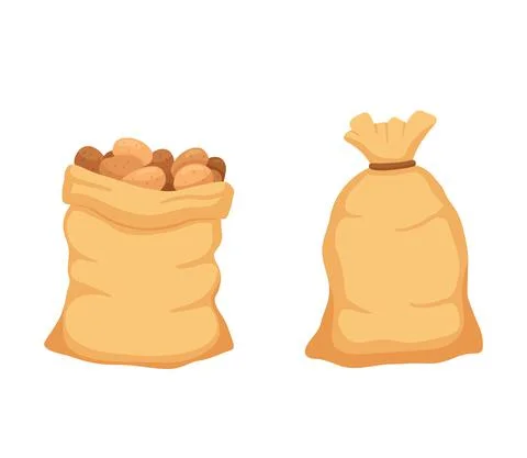 Vector illustration of a full sack of potatoes isolated on white. Closed brown Stock Illustration