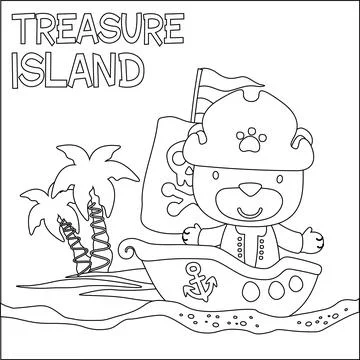Vector illustration of funny bear pirate with treasure chest, Stock Illustration