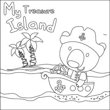 Vector illustration of funny bear pirate with treasure chest, Stock Illustration