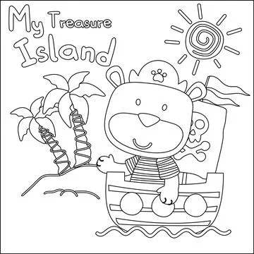 Vector illustration of funny bear pirate with treasure chest, Stock Illustration