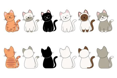 Vector illustration of funny cartoon cats breeds set. Cats collection, Vector Stock Illustration