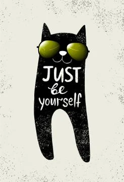 Vector illustration with funny cat in a glasses. Cute typography poster with Illustrazione stock