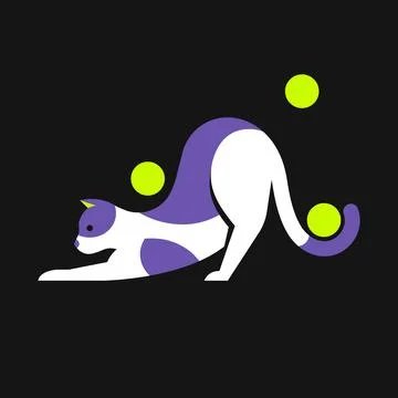 Vector illustration of funny cat playing with green balls Stock Illustration