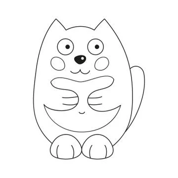 Vector illustration of funny fatty cat, coloring book page Stock Illustration