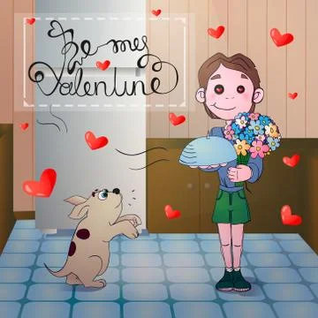 Vector illustration of funny macho man cartoon character with rose in his mouth Stock Illustration