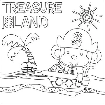 Vector illustration of funny monkey pirate, Childish design for kids Stock Illustration