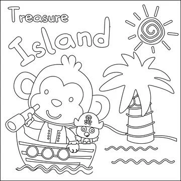 Vector illustration of funny monkey pirate, Childish design for kids Stock Illustration