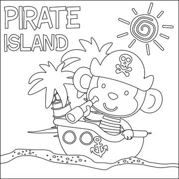 Vector illustration of funny monkey pirate, Childish design for kids Stock Illustration