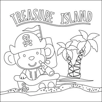 Vector illustration of funny monkey pirate, Childish design for kids activity Stock Illustration
