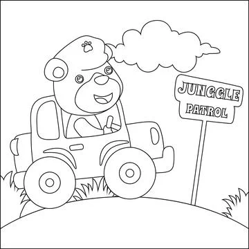 Vector illustration of funny police junggle patrol, Childish design Stock Illustration