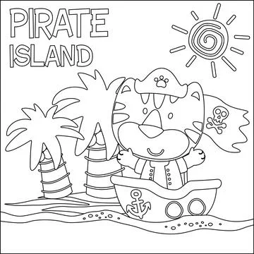 Vector illustration of funny tiger pirate, Stock Illustration