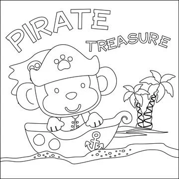 Vector illustration of funny tiger pirate, Childish design for kids activity Stock Illustration